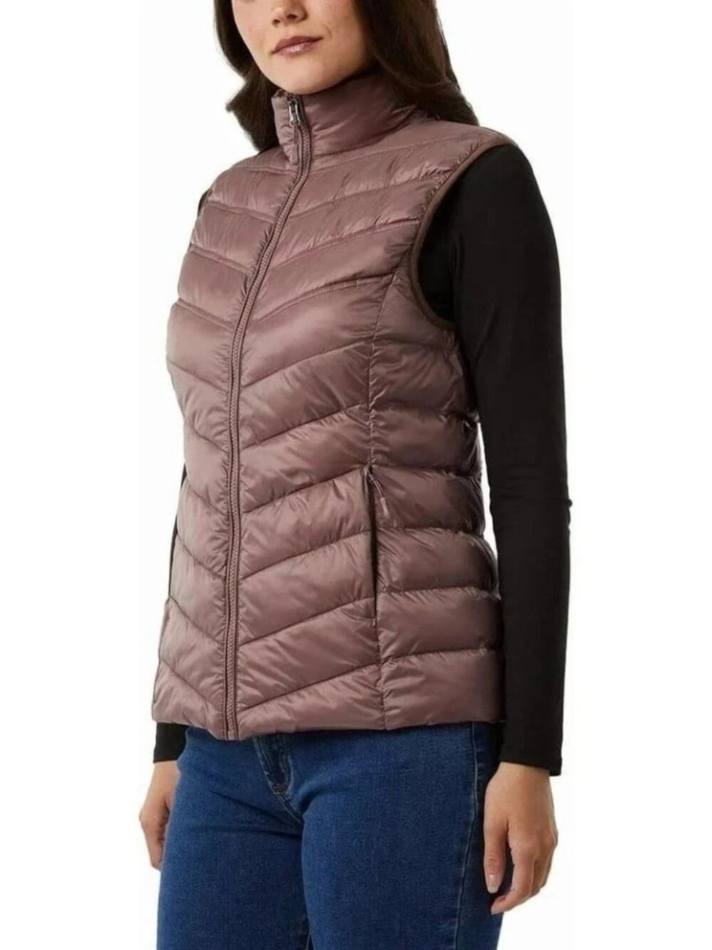 NWT 32 Degrees Heat Women's M Brown Puffer Vest Jacket Full Zip
